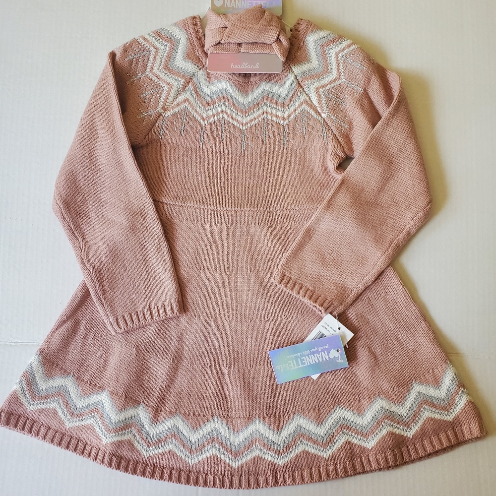 Mauve Long Sleeve Sweater Dress & Mauve Headband Girls Light Pink 4T Nan…